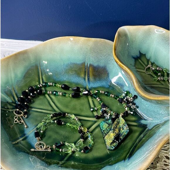 Murano Glass Pendant Necklace Crystal Beads + Earrings & Bracelet 925 Sterling - Picture 2 of 11